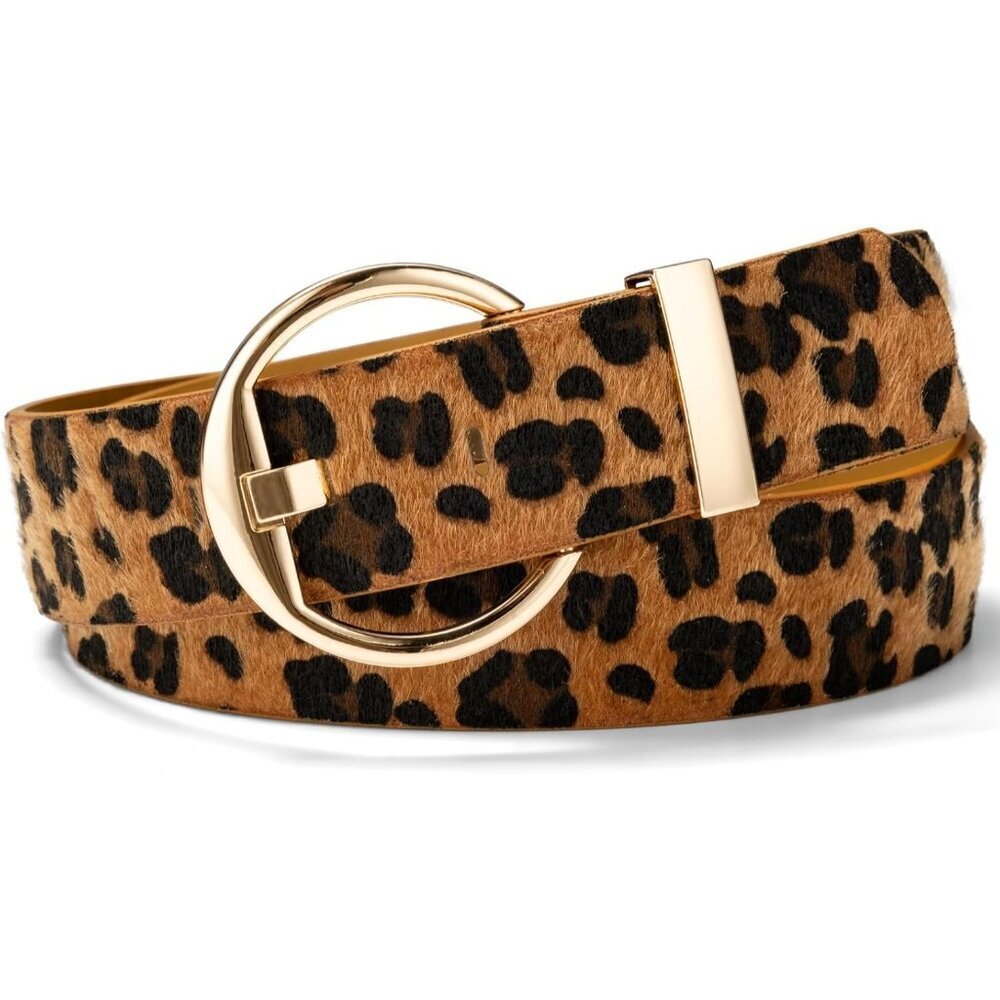 Women's Leopard Print Pu Leather Belts For Jeans Dresses With Alloy Buckle